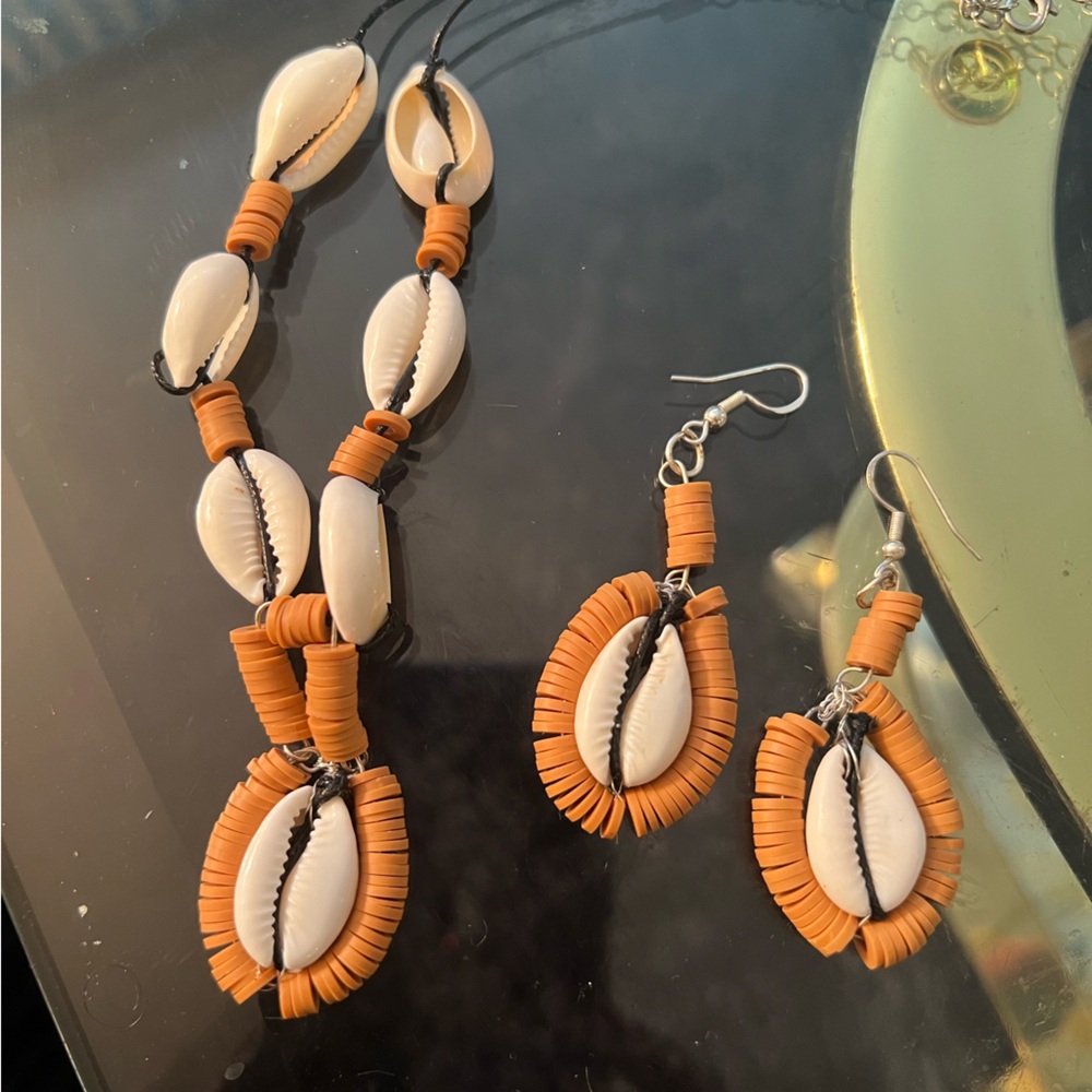White and Tan Cowrie Shell Earrings
